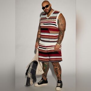 Striped Sleeveless Knit Top and Shorts Set (XXX)